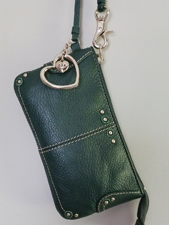 The Sak Handbags - The Sak Green Leather Wristlet With Logo Charm